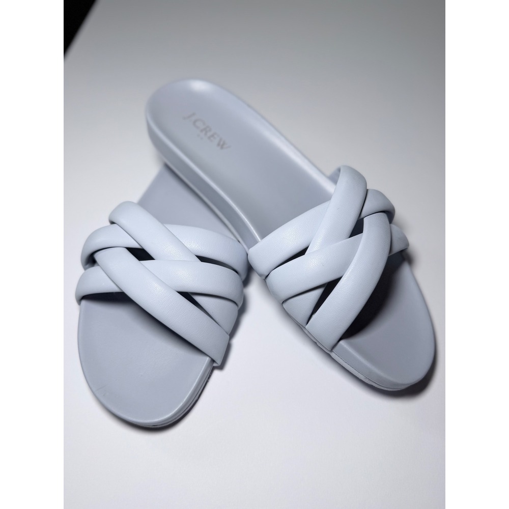 J.Crew Criss Cross Puffy Braided Slide Sandals Light Blue Grey BQ439 Womens 10
